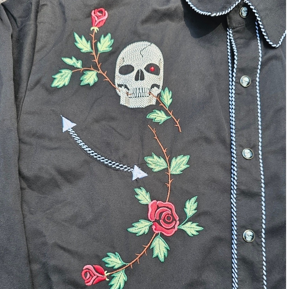 Scully Men Western Embroidered Skulls Roses P771 Snap Shirt Sz XL Rockabilly - Picture 7 of 11